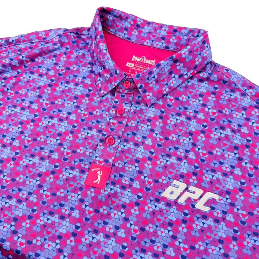 Bogey Bros Golf Co Polo Shirt Mens XXL Pink Purple Blue Geometric BPC Logo